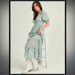 Altar’d State Sage Green Floral Maxi Dress, Size Medium